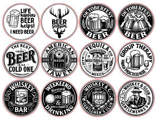 20 Beer & Whiskey Coasters SVG Bundle – Laser Engraving Designs for Men Gifts