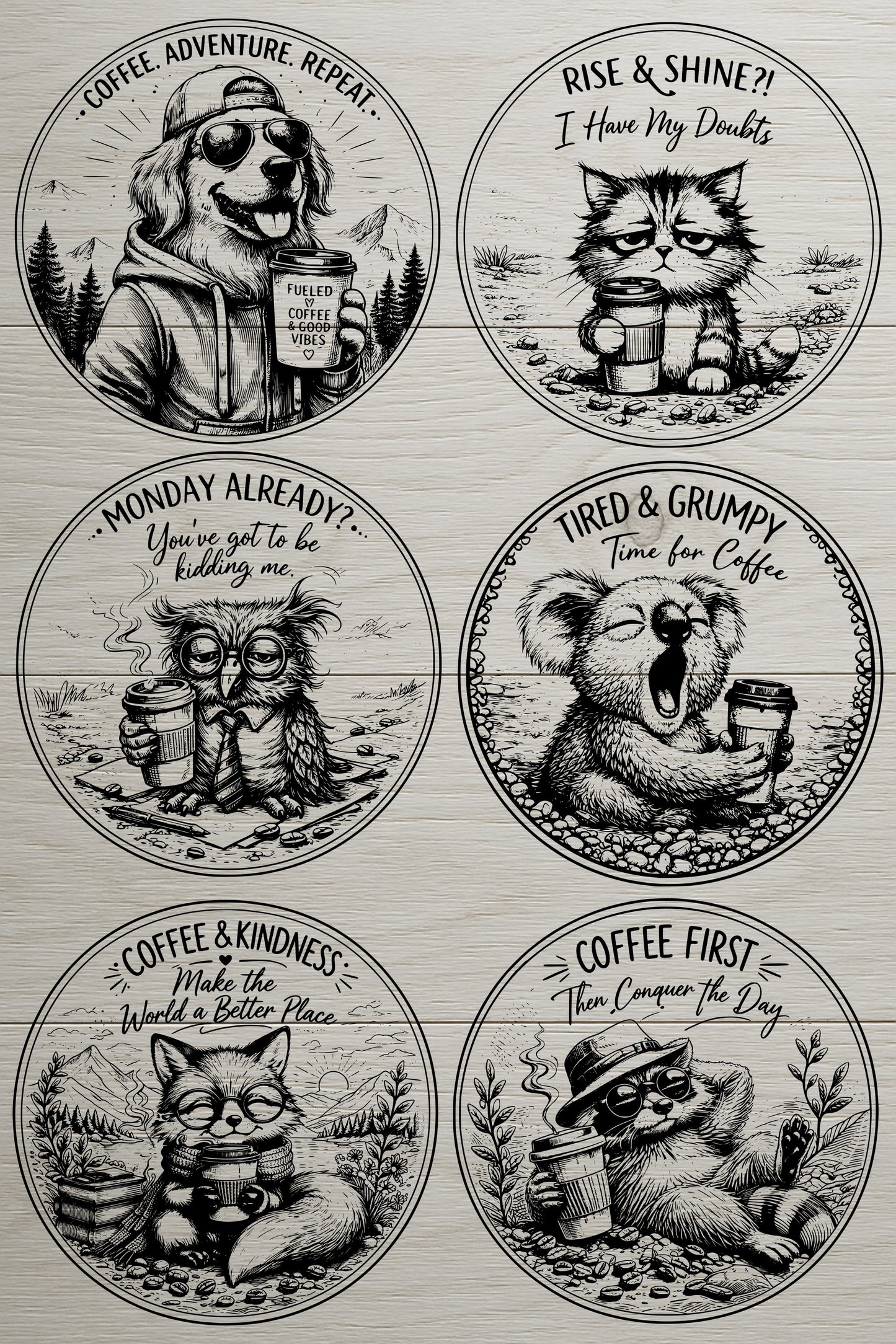 Coffee Animal Coaster SVG Bundle Funny Coffee Lover Laser Designs
