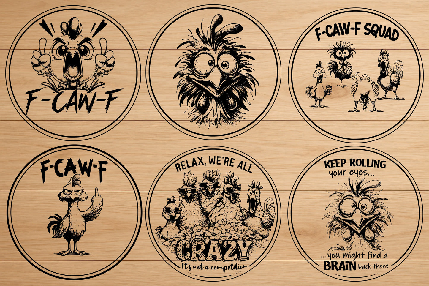 Funny Chicken Coaster Bundle SVG Farmhouse Laser Engraving Designs