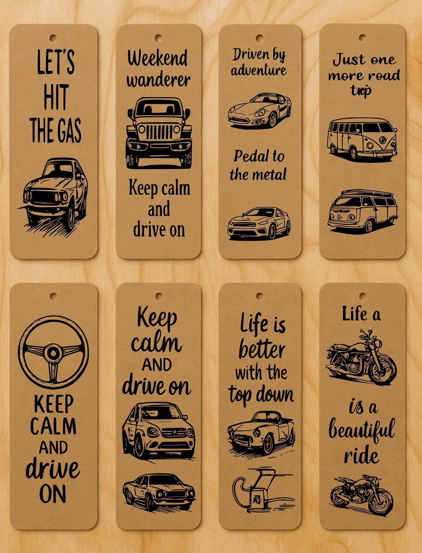 16 Car & Motorcycle Bookmarks SVG Bundle – Laser Cut & Engrave Designs for Men Gifts