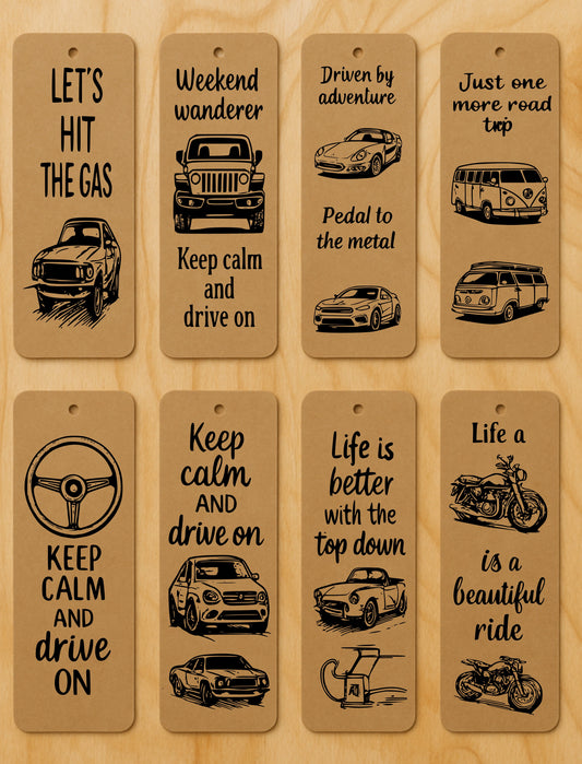 16 Car & Motorcycle Bookmarks SVG Bundle – Laser Cut & Engrave Designs for Men Gifts