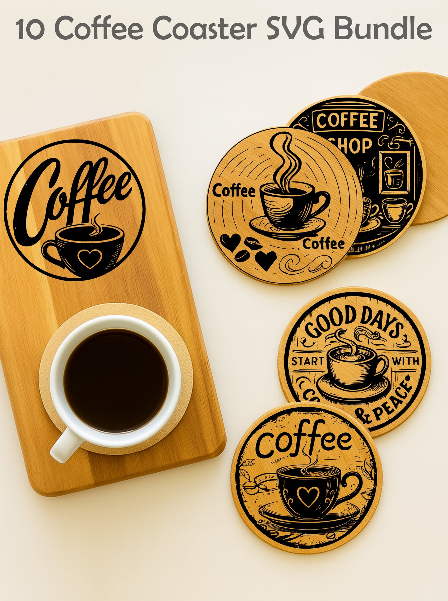 10 Coffee Coaster SVG Bundle – Laser-Ready Engraving Designs