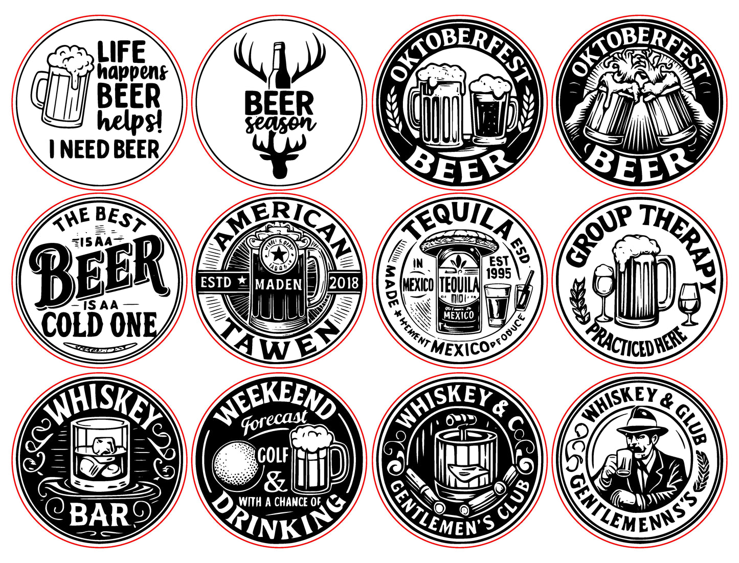 20 Beer & Whiskey Coasters SVG Bundle – Laser Engraving Designs for Men Gifts