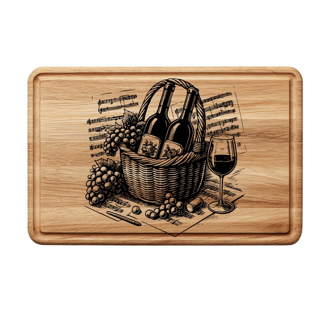 Wine & Grapes Engraving Design | Laser Cut SVG & PNG | Cutting Board Art File
