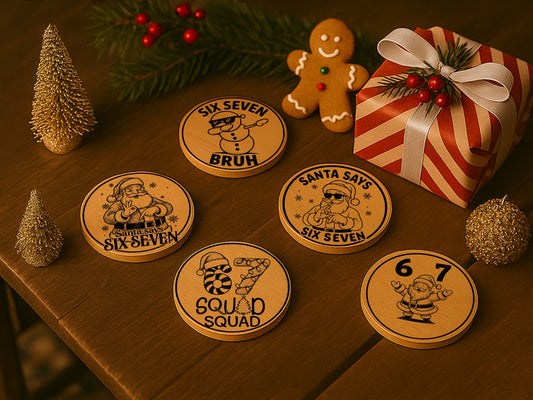 Funny Christmas 6 Coaster Bundle | Six Seven Santa SVG Set for Laser Cut | Digital Files SVG PNG JPG FunnyFilesCo