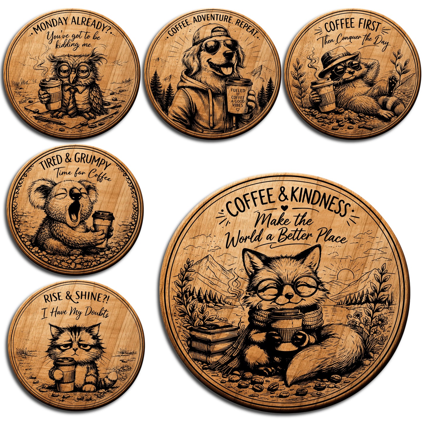 Coffee Animal Coaster SVG Bundle  Funny Coffee Lover Laser Designs