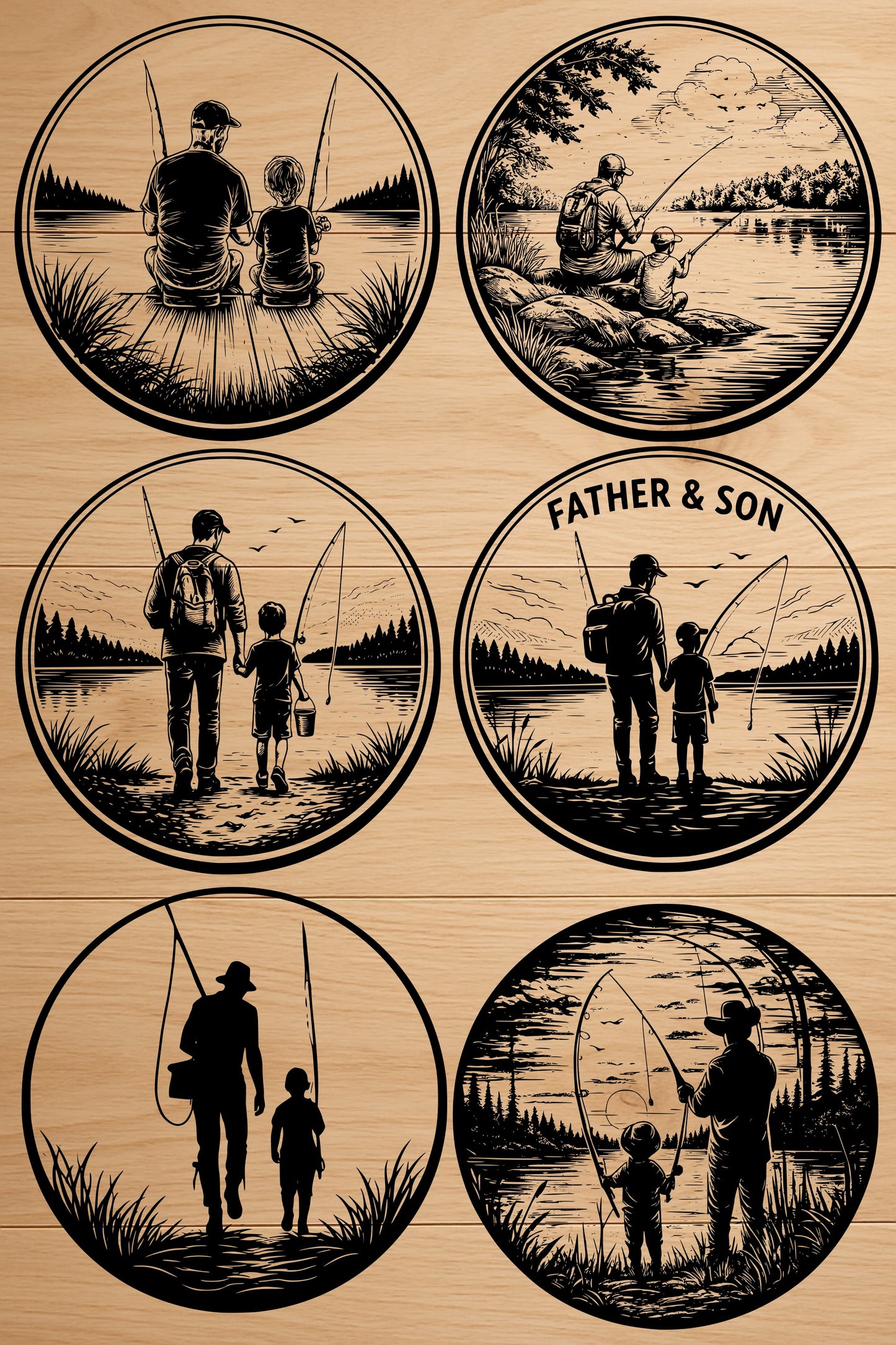 Father and Son Fishing Coaster SVG Bundle