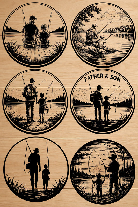 Father and Son Fishing Coaster SVG Bundle