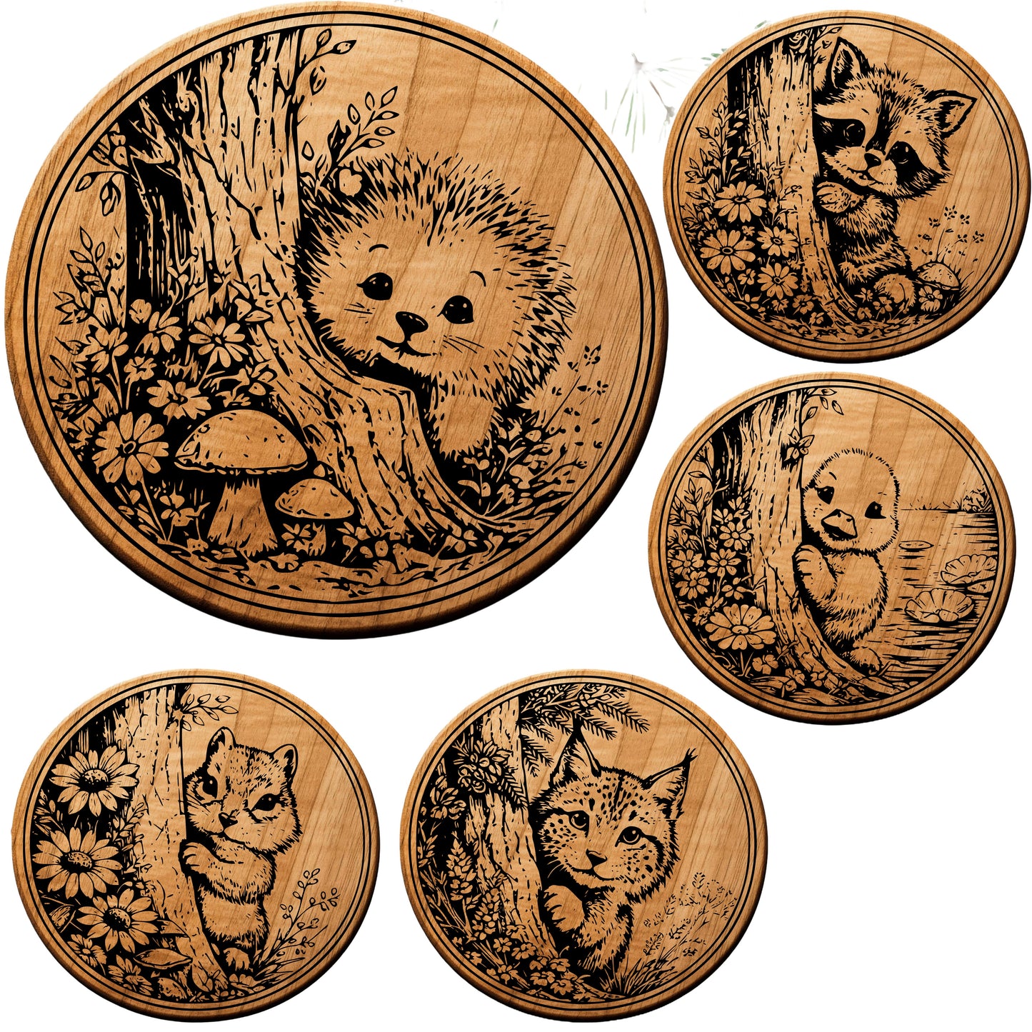 9 Woodland Animal Coaster SVG Bundle  Cute Forest Animal Laser Designs