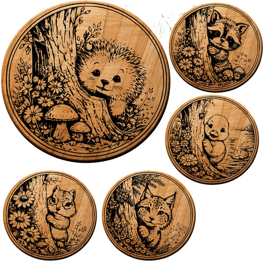 9 Woodland Animal Coaster SVG Bundle  Cute Forest Animal Laser Designs