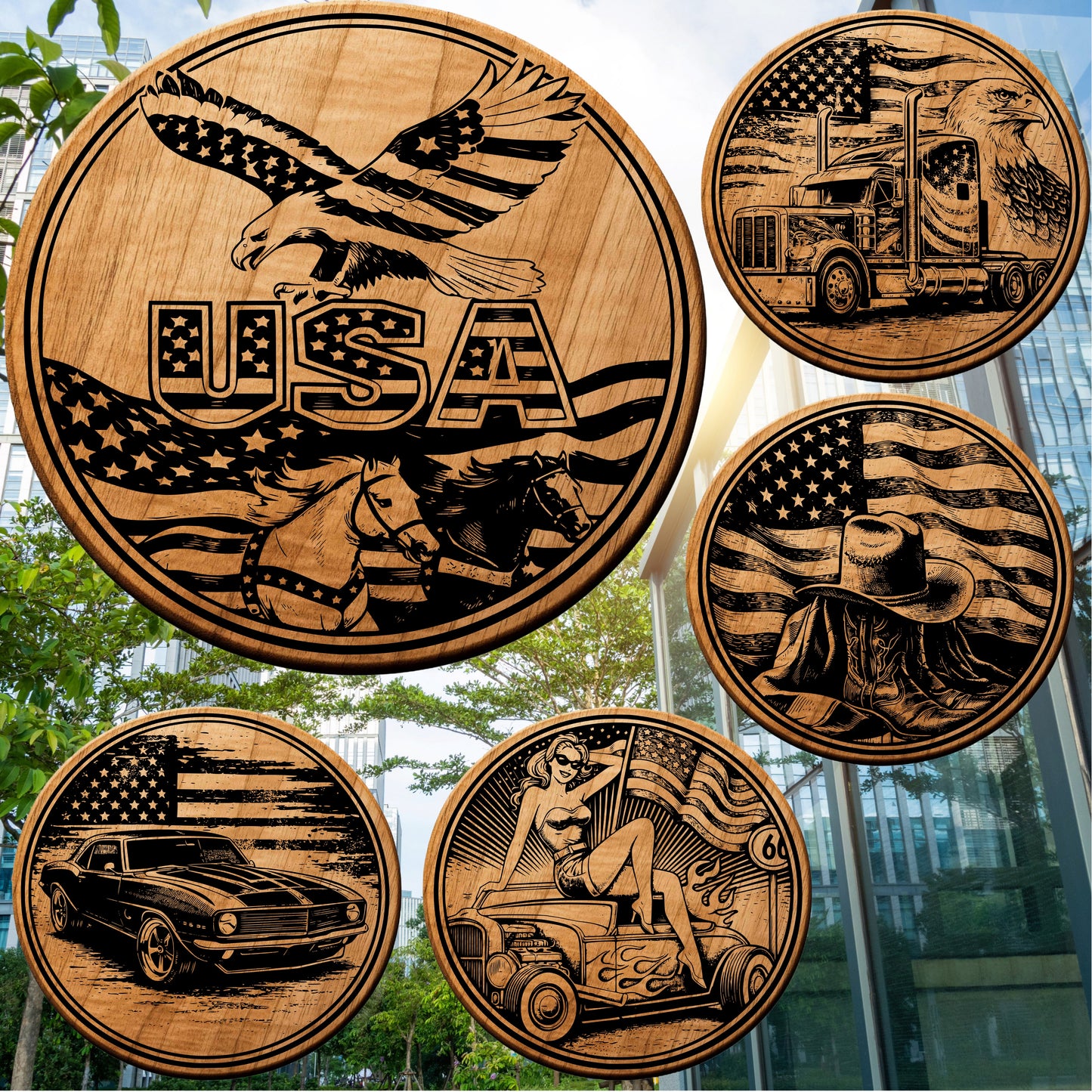 USA Patriotic Coaster SVG Bundle | American Flag Laser Designs