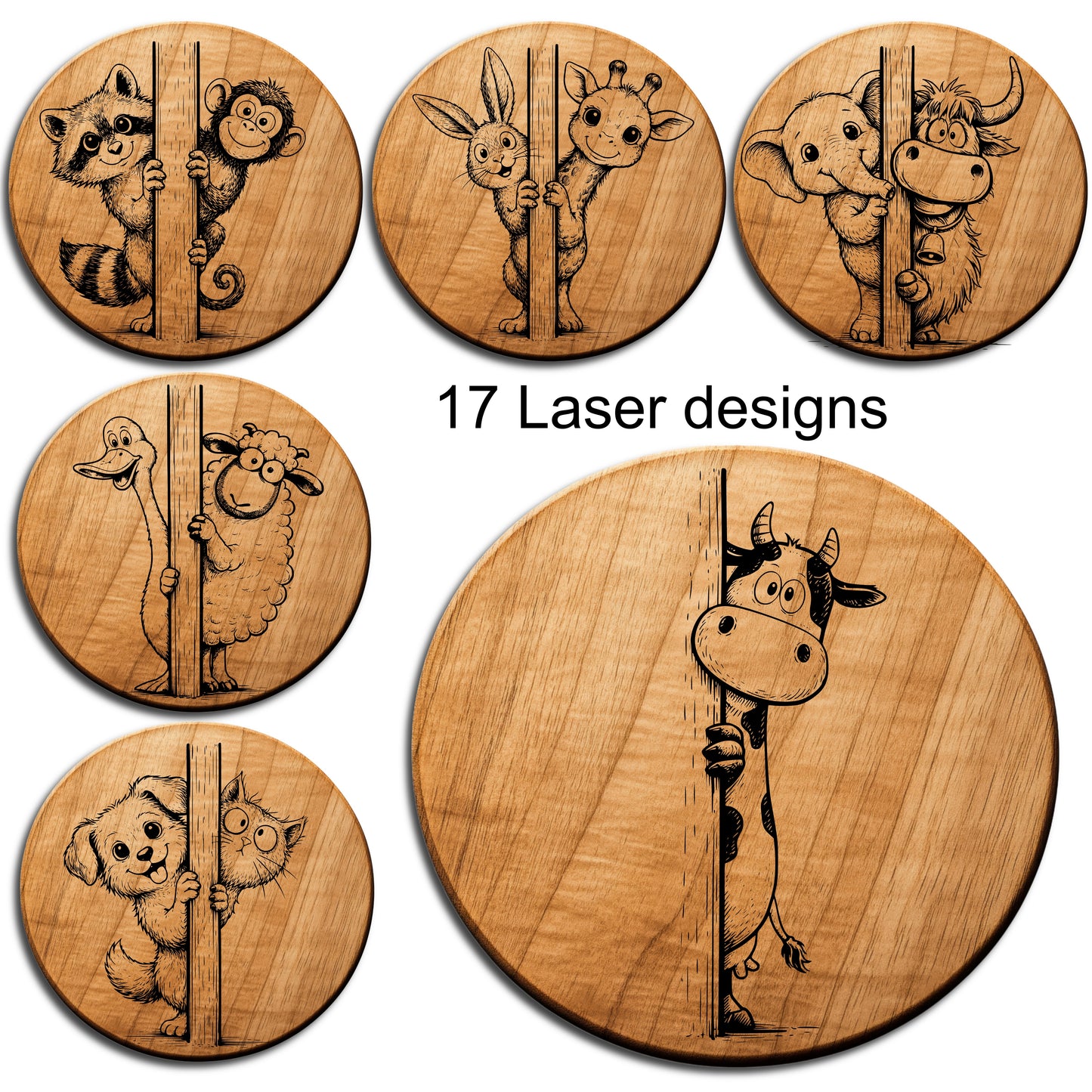 Elephant & Highland Cow Coaster SVG  PNG Funny Farm Animal Design