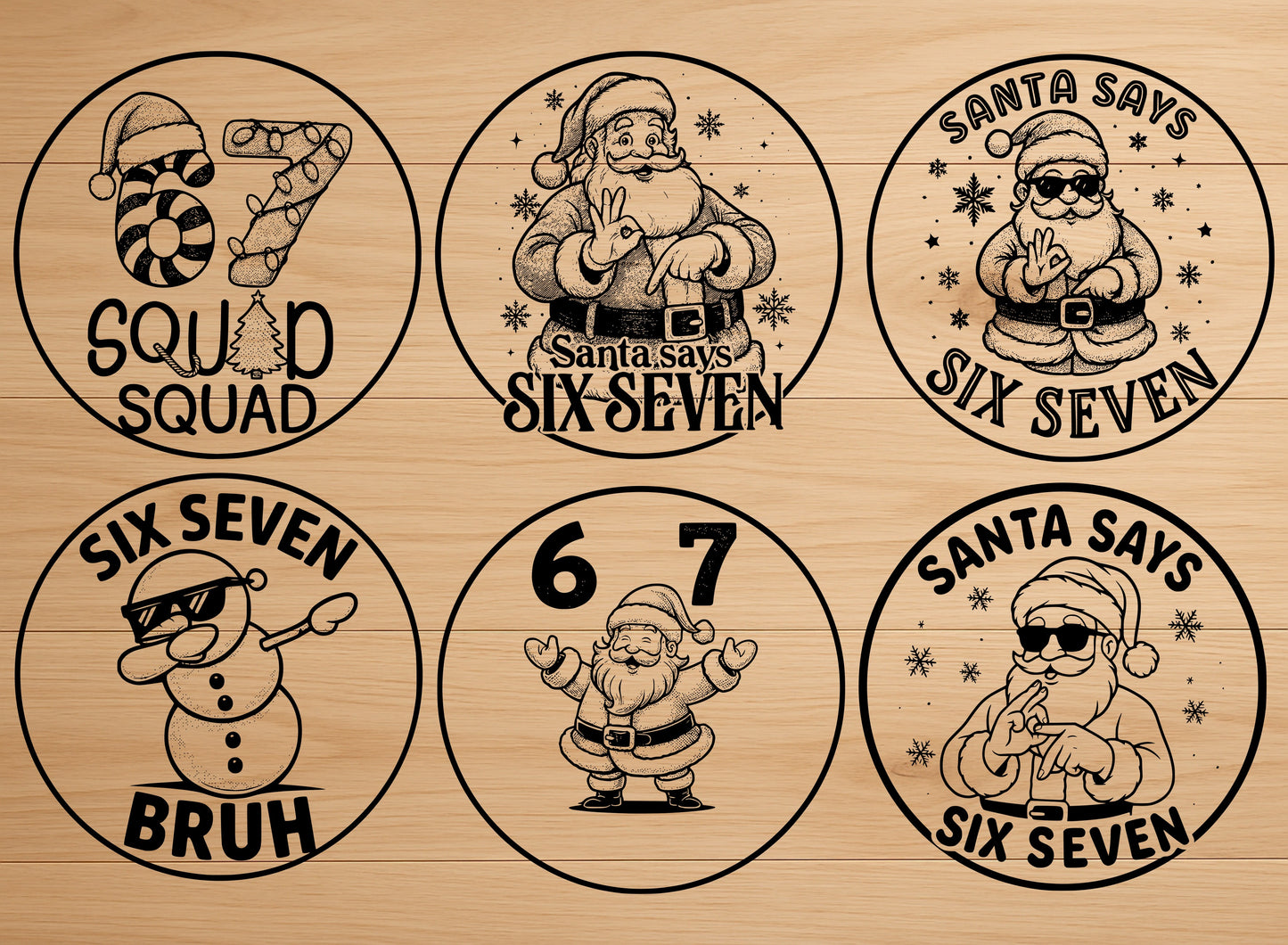 Funny Christmas 6 Coaster Bundle | Six Seven Santa SVG Set for Laser Cut | Digital Files SVG PNG JPG FunnyFilesCo