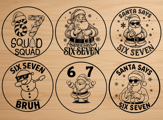 Funny Christmas 6 Coaster Bundle | Six Seven Santa SVG Set for Laser Cut | Digital Files SVG PNG JPG FunnyFilesCo
