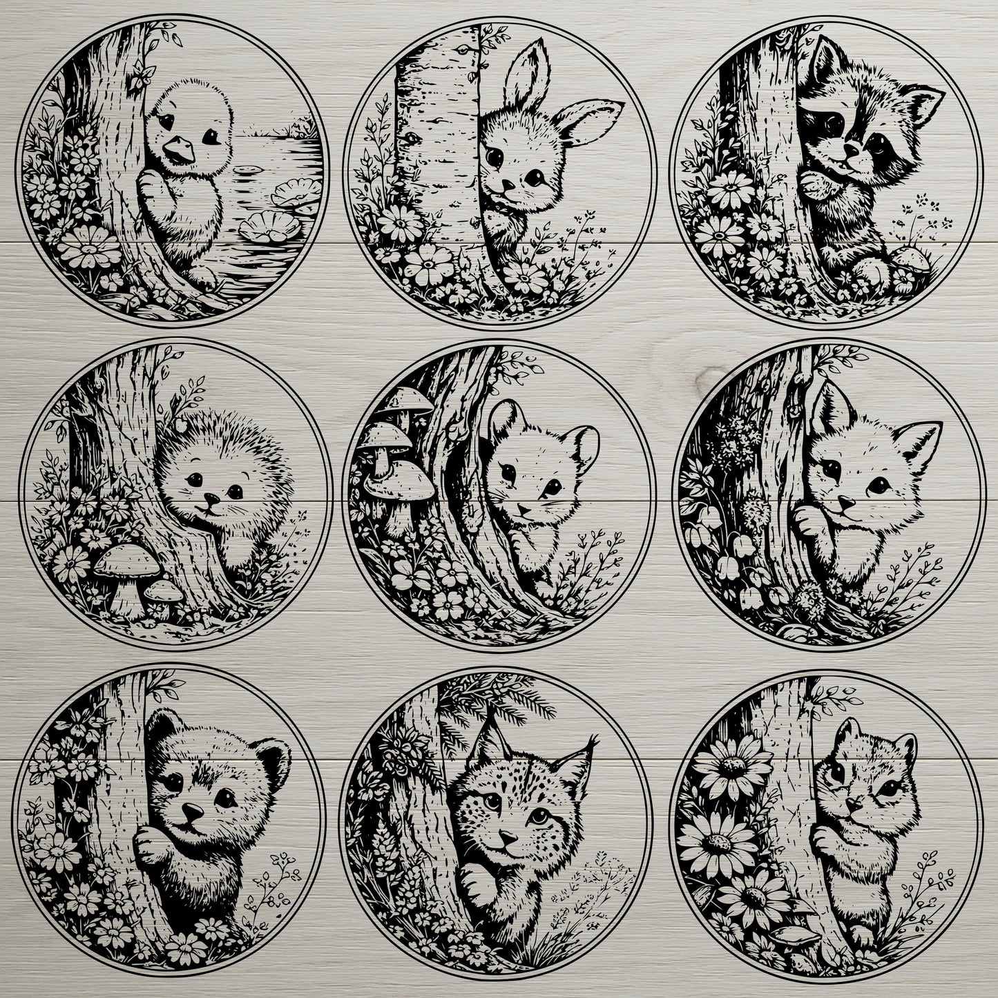 9 Woodland Animal Coaster SVG Bundle  Cute Forest Animal Laser Designs