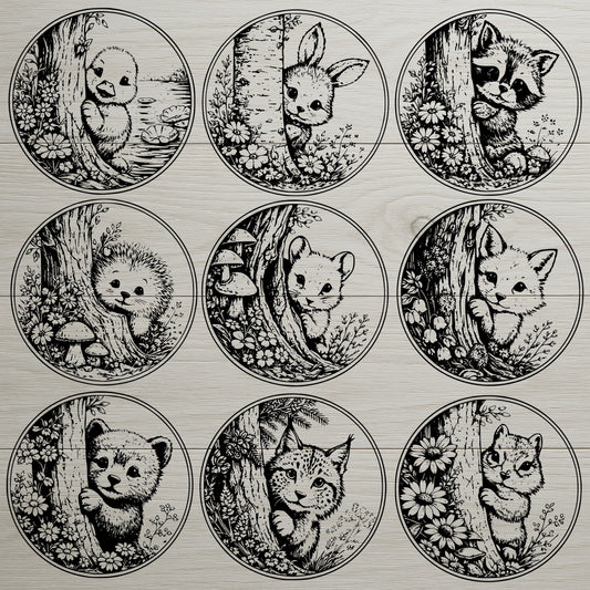 9 Woodland Animal Coaster SVG Bundle  Cute Forest Animal Laser Designs