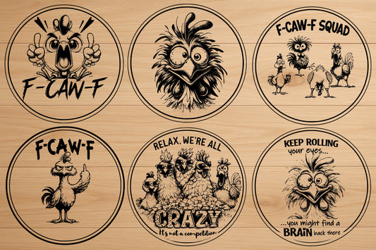 Funny Chicken Coaster Bundle SVG  Farmhouse Laser Engraving Designs