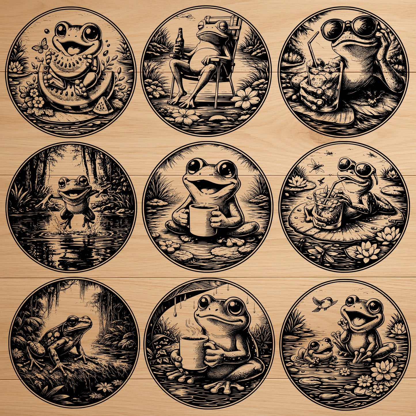 Funny Frog Coaster SVG Bundle