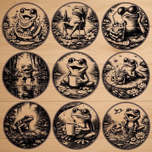 Funny Frog Coaster SVG Bundle